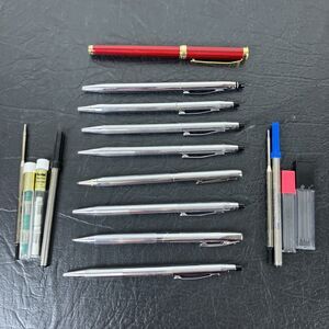 Vtg 8x Chrome Cross Ballpoint Pen & Pencil Lot + Extra Refills Century Rare